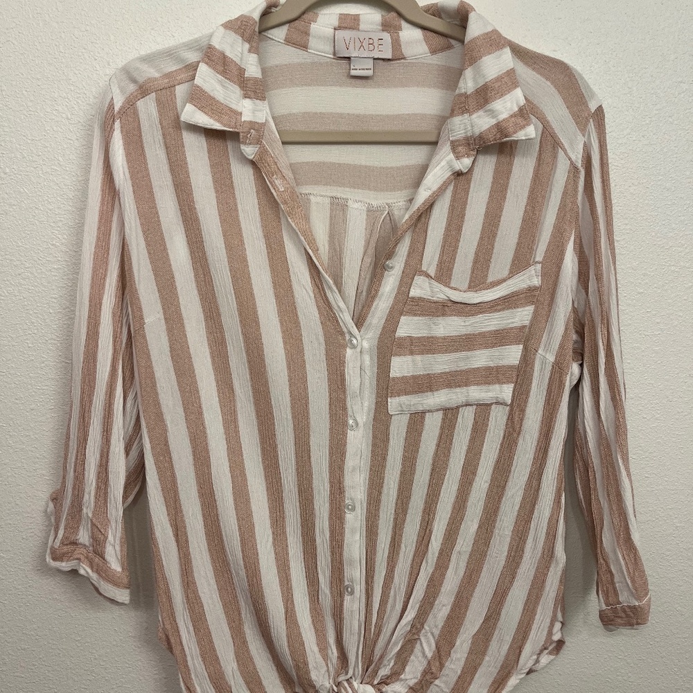Vixbe Stripped Button Down Light Pink and White Shirt